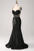 Charger l&#39;image dans la galerie, Sirène chérie robe longue longue en satin noir avec perles