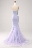 Lilas sirène chérie bustier perlé longue robe de soirée