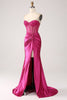 Charger l&#39;image dans la galerie, Fuchsia sirène chérie plissé long corset robe de soirée en satin avec fente