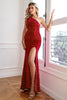 Charger l&#39;image dans la galerie, Fuchsia Sequin Robe de bal longue avec fente