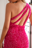 Fuchsia Sequin Robe de bal longue avec fente