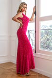 Fuchsia Sequin Robe de bal longue avec fente