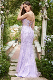 Robe de soirée longue violette à col en cœur et sirène avec Appliques