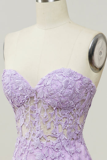 Robe de bal de sirène à col amoureux violet avec appliques