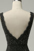 Charger l&#39;image dans la galerie, Mermaid Deep V Neck Black Lace Long Prom Robe avec Perles