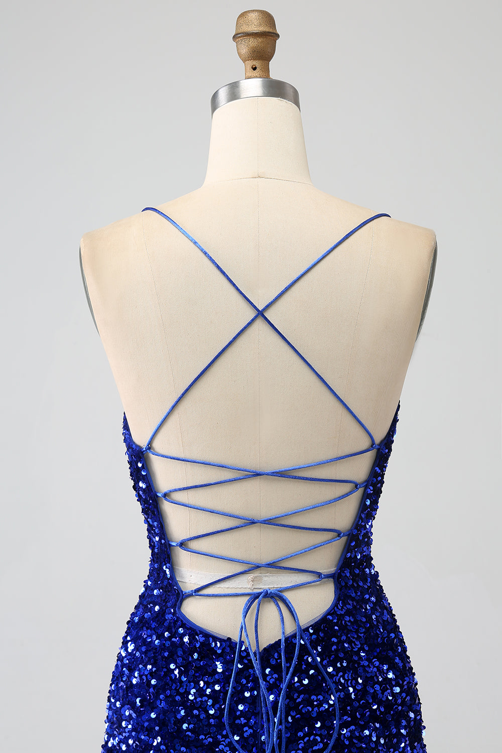 Brillant bleu royal sirène bretelles spaghetti sequin longue robe de Soirée avec fente