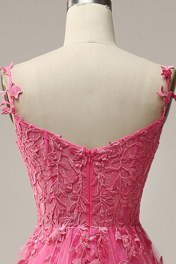 Une ligne de l’épaule Rose vif Robe de bal longue avec appliques