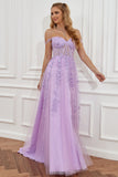 Purple Off the Shoulder Long Prom Robe de bal avec appliques