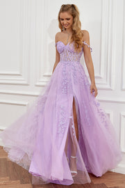 Purple Off the Shoulder Long Prom Robe de bal avec appliques