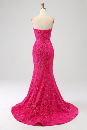 Sirène scintillante chérie rose vif paillettes longue robe de Soirée