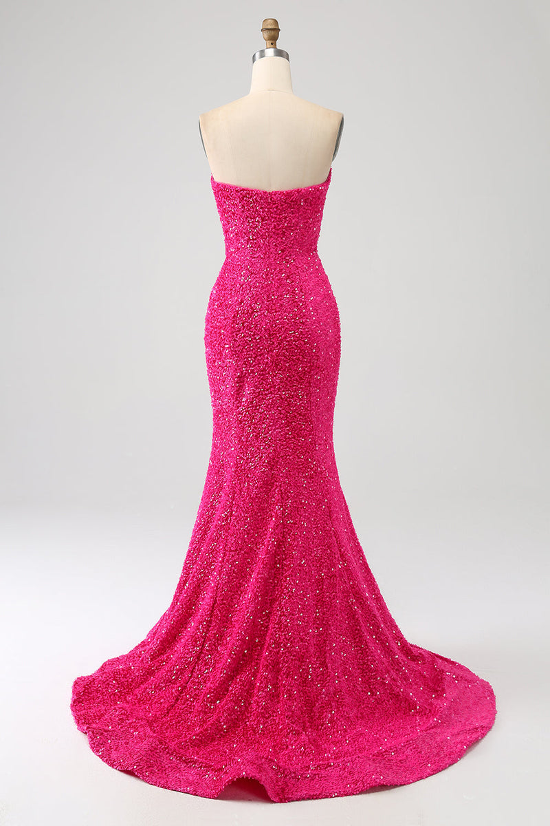 Charger l&#39;image dans la galerie, Sirène scintillante chérie rose vif paillettes longue robe de Soirée