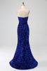 Charger l&#39;image dans la galerie, Robe de bal longue à paillettes sans bretelles sirène bleu royal avec fente