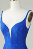 Charger l&#39;image dans la galerie, Moulante Col V Profond Bleu Royal Robe courte de cocktail avec perles