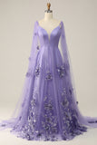 Robe de bal violette Watteau Train avec fleurs 3D