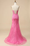 Rose Corset chérie longue dentelle sirène robe de Soirée avec fente