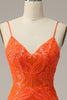 Charger l&#39;image dans la galerie, Sangles Spaghetti Sirène Orange Robe de bal longue avec front fendu
