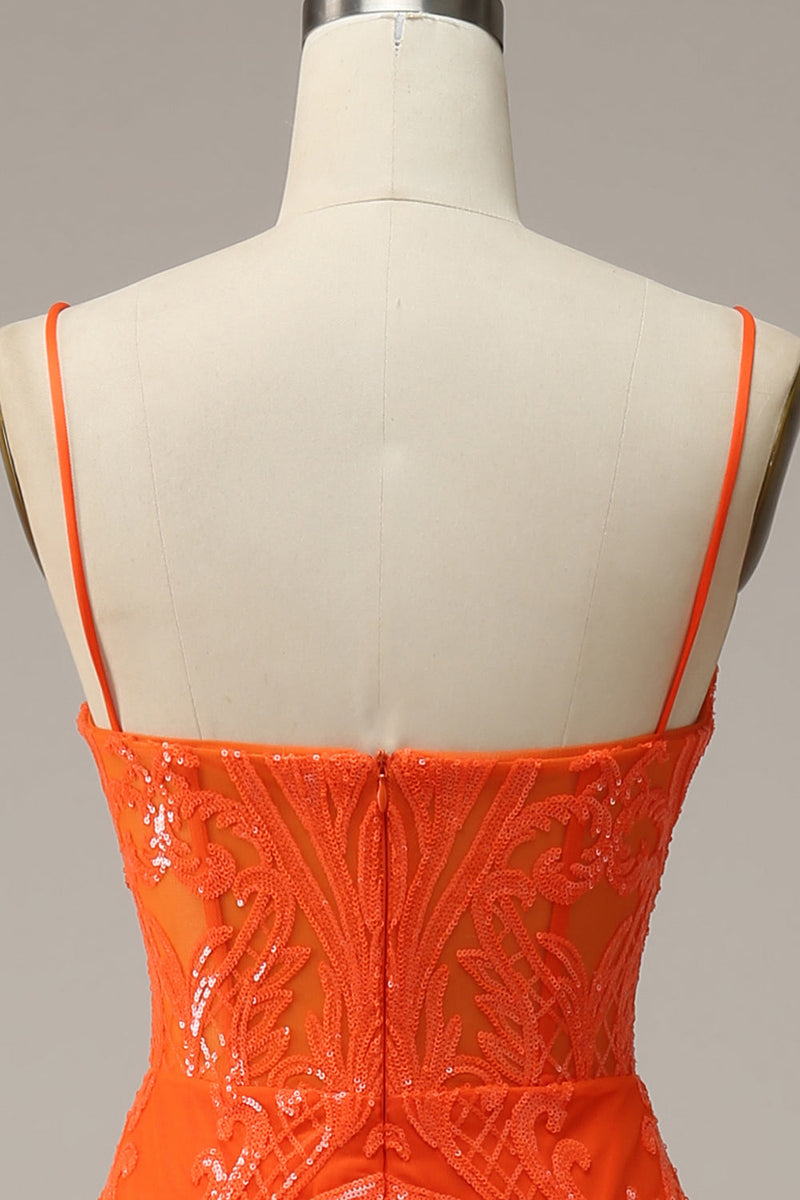 Charger l&#39;image dans la galerie, Sangles Spaghetti Sirène Orange Robe de bal longue avec front fendu
