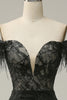 Charger l&#39;image dans la galerie, Sirène de l’épaule robe de bal longue noire avec plume