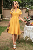 Élégante robe vintage yellow v neck