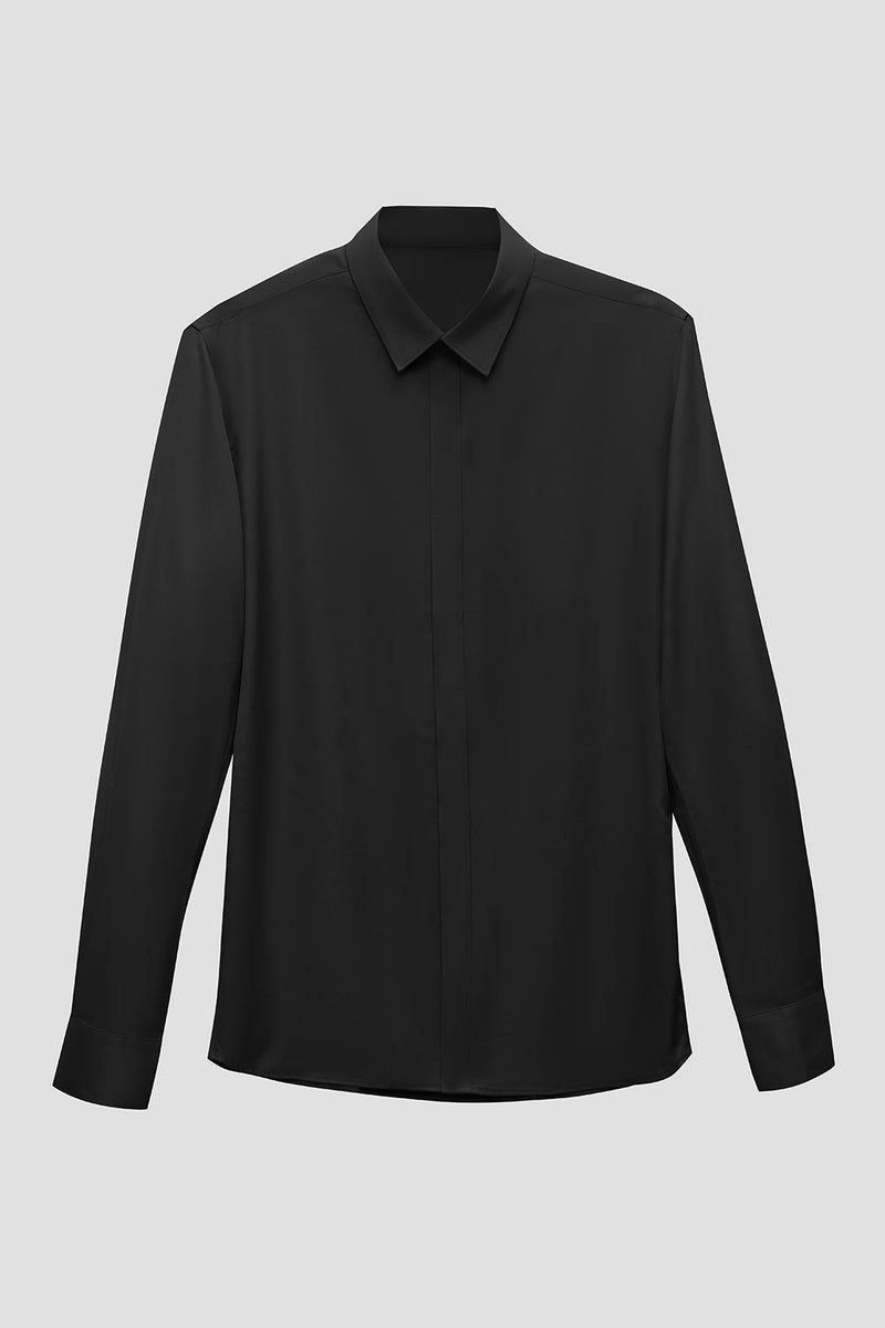 Charger l&#39;image dans la galerie, Chemise de costume noir solide pour homme
