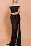 Robe de Bal Sirène Noire à Sequins et épaules Dénudées