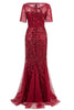 Charger l&#39;image dans la galerie, Zapaka Femme Robe de Soirée Sirène Rouge à Manches Courtes