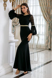 Robe de bal longue sirène noire avec dentelle