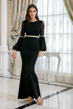 Robe de bal longue sirène noire avec dentelle