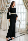 Robe de bal longue sirène noire avec dentelle