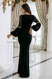 Robe de bal longue sirène noire avec dentelle