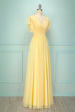 Robe longue à col en V jaune