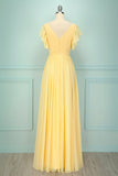 Robe longue à col en V jaune