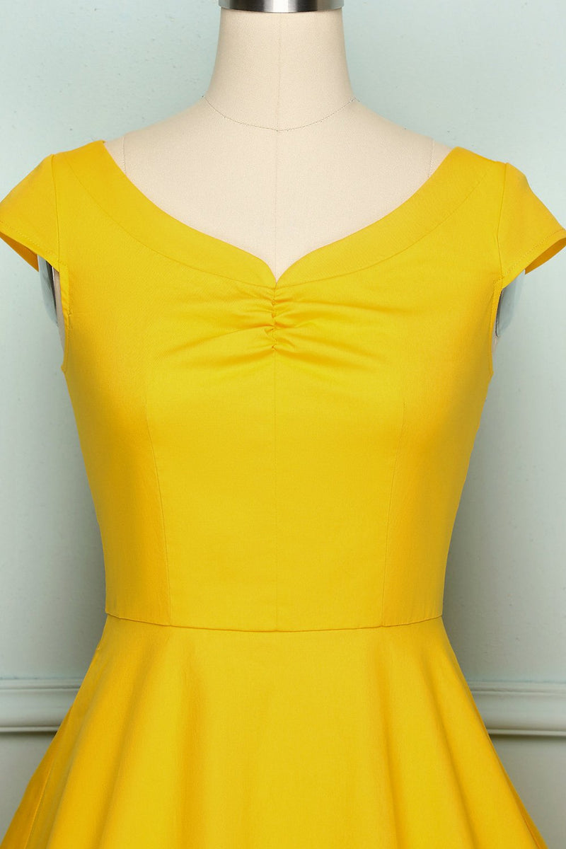Charger l&#39;image dans la galerie, Robe unie jaune des années 50