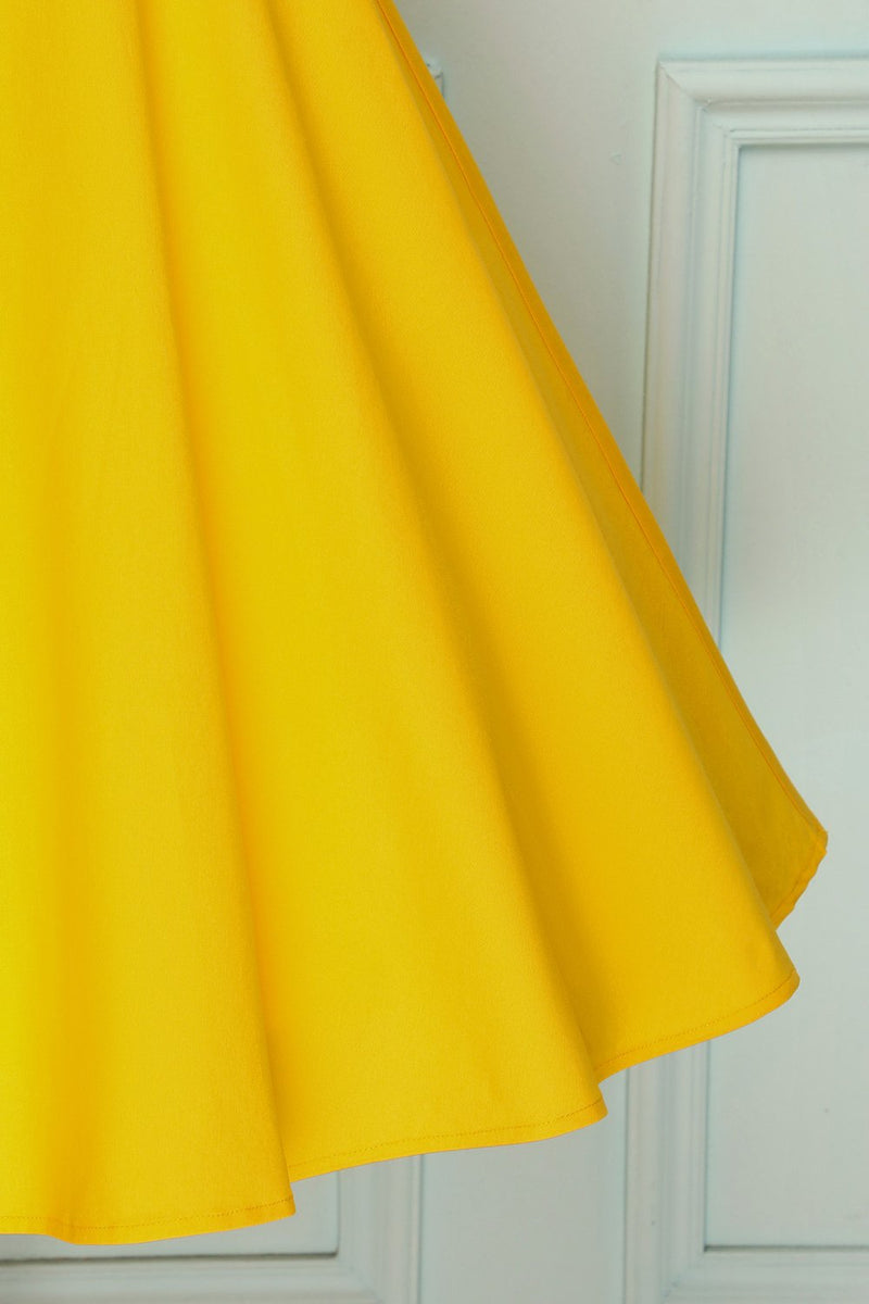 Charger l&#39;image dans la galerie, Robe unie jaune des années 50