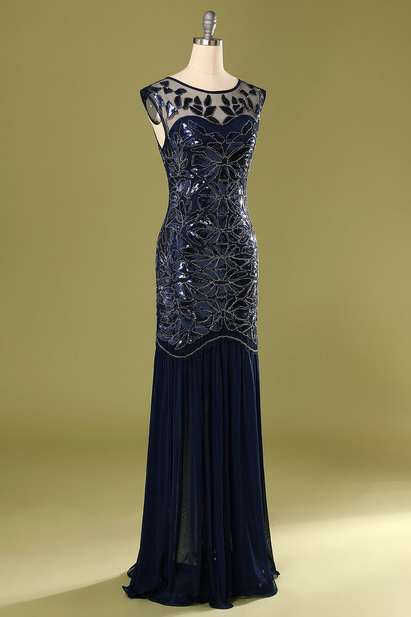 Charger l&#39;image dans la galerie, Robe à paillettes bleu marine des années 1920