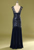 Charger l&#39;image dans la galerie, Robe à paillettes bleu marine des années 1920