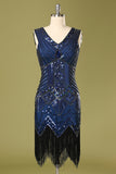 Robe Bleue Flapper à Paillettes