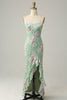 Charger l&#39;image dans la galerie, Spaghetti fourreaux Straps Light Green Floral Printed Bridesmaid Dress with Split Front