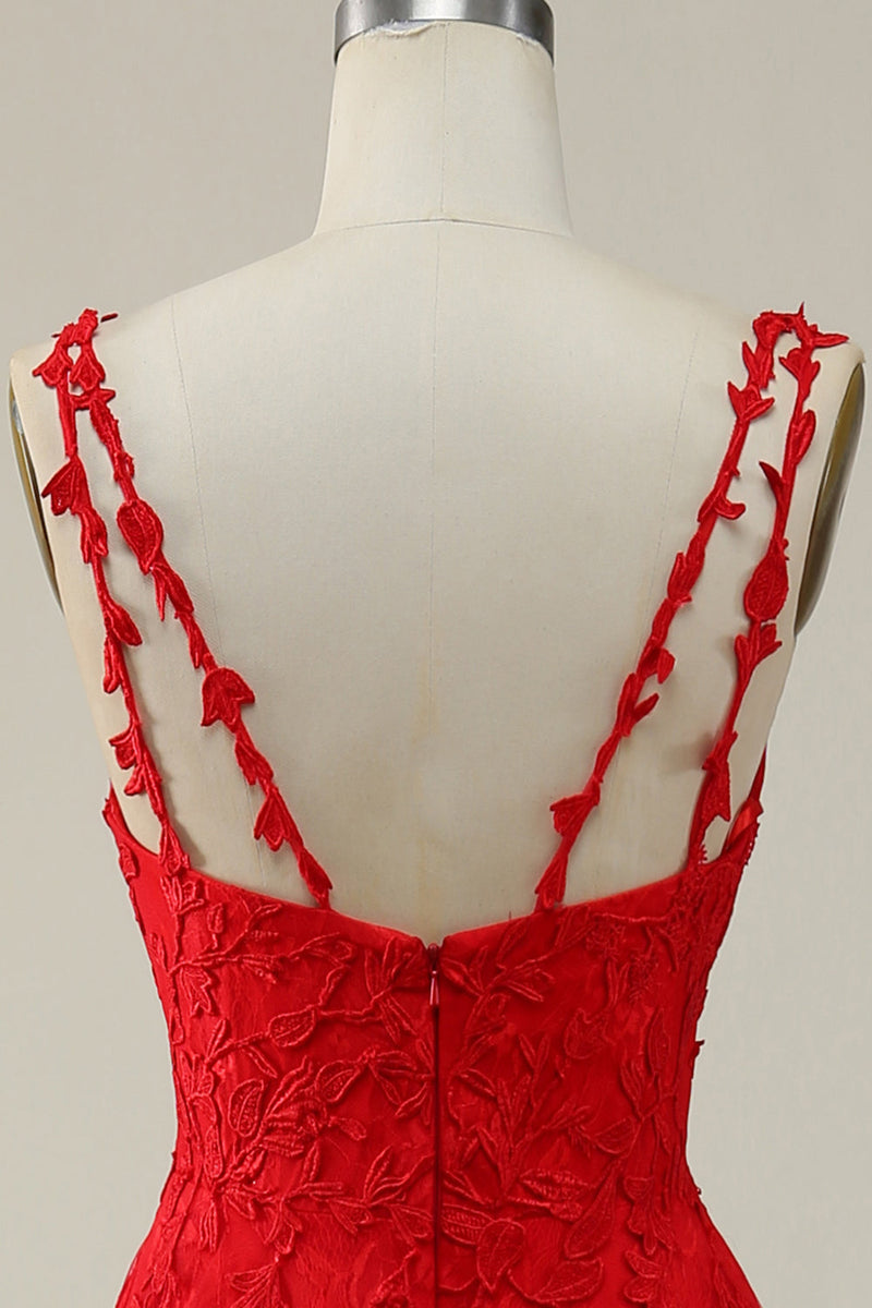 Charger l&#39;image dans la galerie, Une ligne Spaghetti Strats Robe de Soirée longue rouge avec appliques