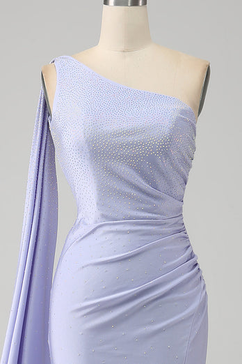 Sirène lilas une épaule longue robe de bal avec fente
