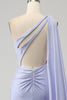 Charger l&#39;image dans la galerie, Sirène lilas une épaule longue robe de bal avec fente