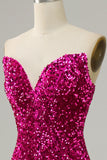 Fuchsia Sweetheart Neck Robe de bal de sirène à paillettes avec Sweep Train