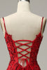 Charger l&#39;image dans la galerie, Sangles Spaghetti Sirène Paillettes rouges Robe longue de bal avec front fendu