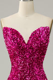 Fuchsia Sweetheart Neck Robe de bal de sirène à paillettes avec Sweep Train