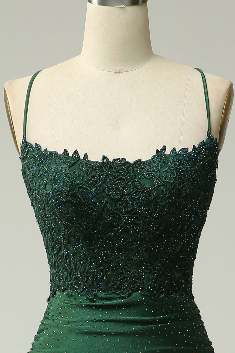 Charger l&#39;image dans la galerie, Mermaid Halter Robe de bal longue vert foncé avec appliques perlage