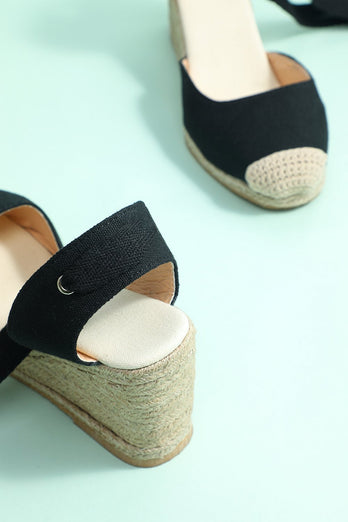 Chaussures pour femmes Straw Linen Wedges