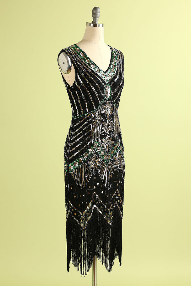 Charger l&#39;image dans la galerie, Rouge &amp; Noir Glitter Fringe 1920s Flapper Robe Flapper