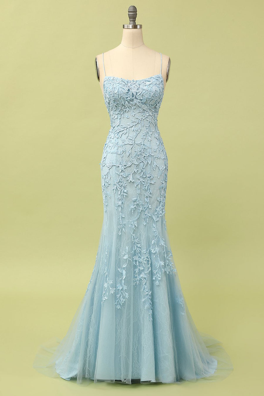 Bretelles Spaghetti Sirène Rose clair Robe longue soirée avec appliques