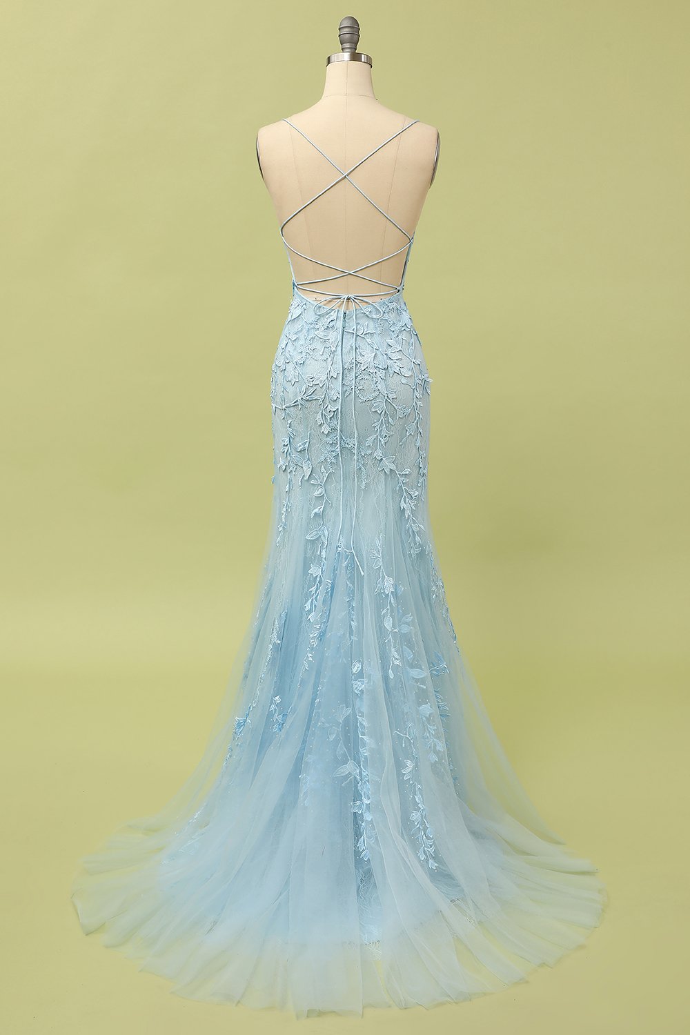 Bretelles Spaghetti Sirène Rose clair Robe longue soirée avec appliques
