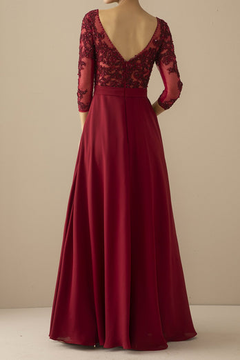 Robe de Mariée Bordeaux à Manches pour Mère